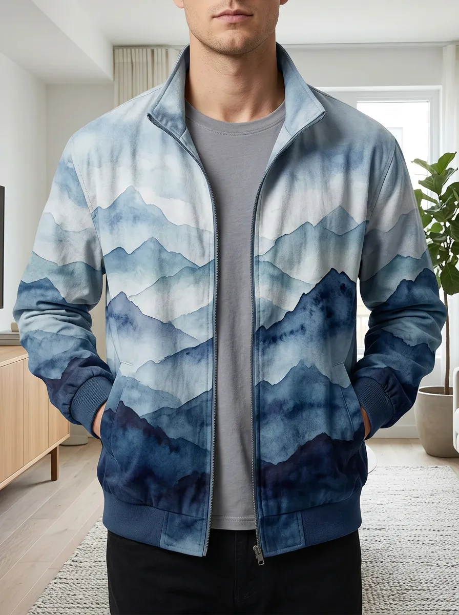Men's Nature Watercolor Mountain Rugged Vista Jacket