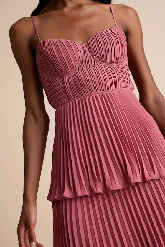 Cascading Crush Light Blue Tiered Bustier Midi Dress