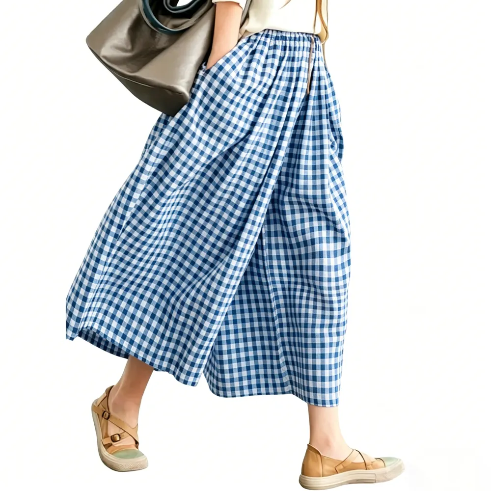 Women's Cotton & Linen Wide-Leg Capri Pants