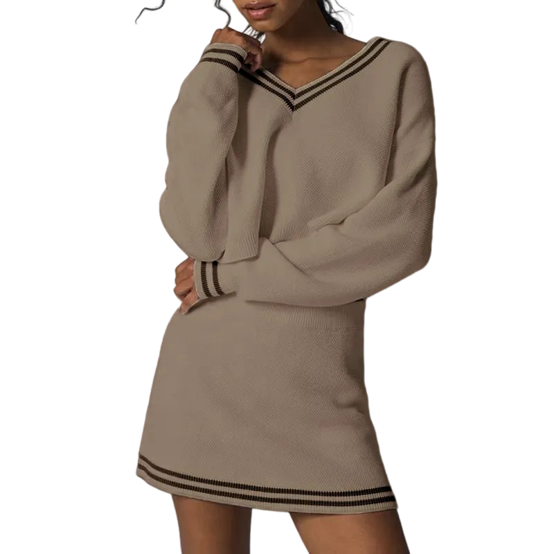 Women’s 2-Piece Knit Sweater & Mini Skirt Set – Casual Fall Lounge & Travel Outfit