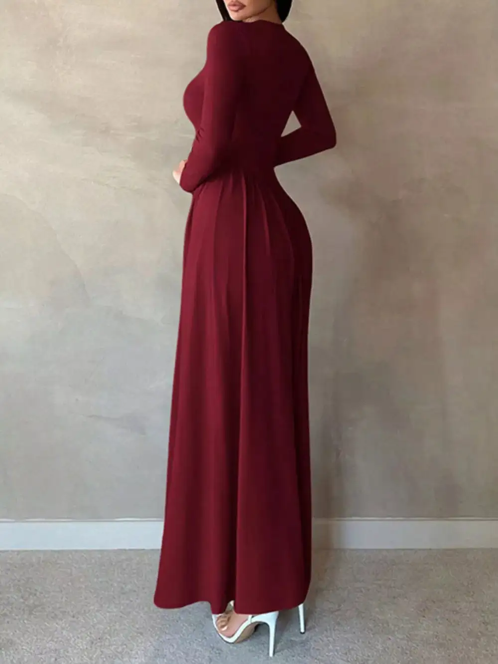 Soft Touch Ruched Long Sleeve Maxi Dress