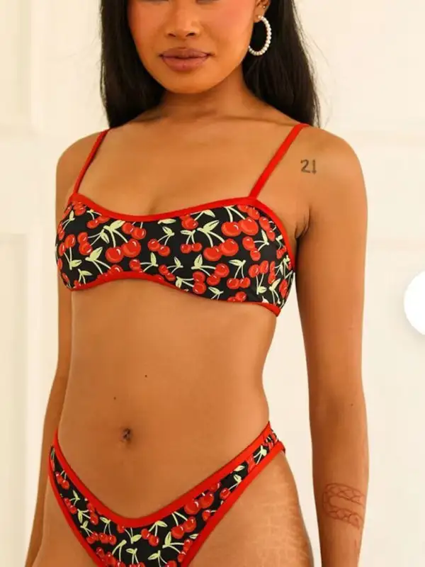 Cherry Print Bandeau Bikini Top Swim Set