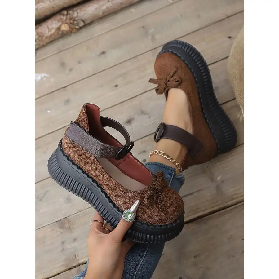 Bow Round Toe Platform Loafers Shoes