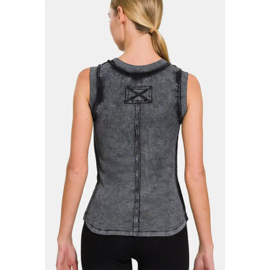 Round-Neck Ribbed Washed Tank Top