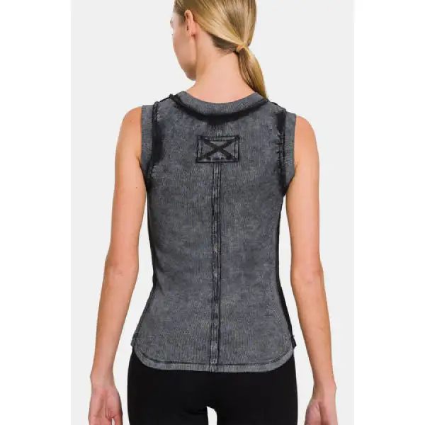 Round-Neck Ribbed Washed Tank Top