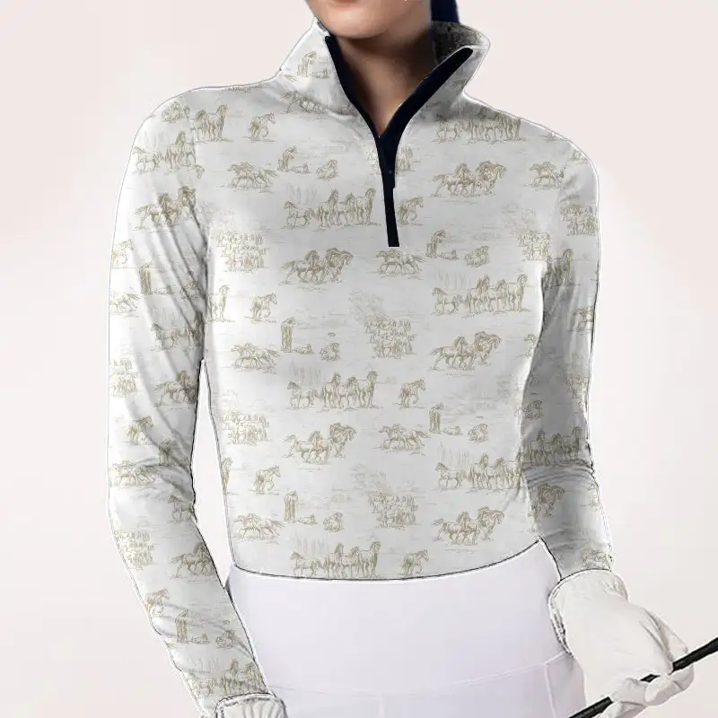 Women's Horse Print Long Sleeve Riding Style Casual Shirt