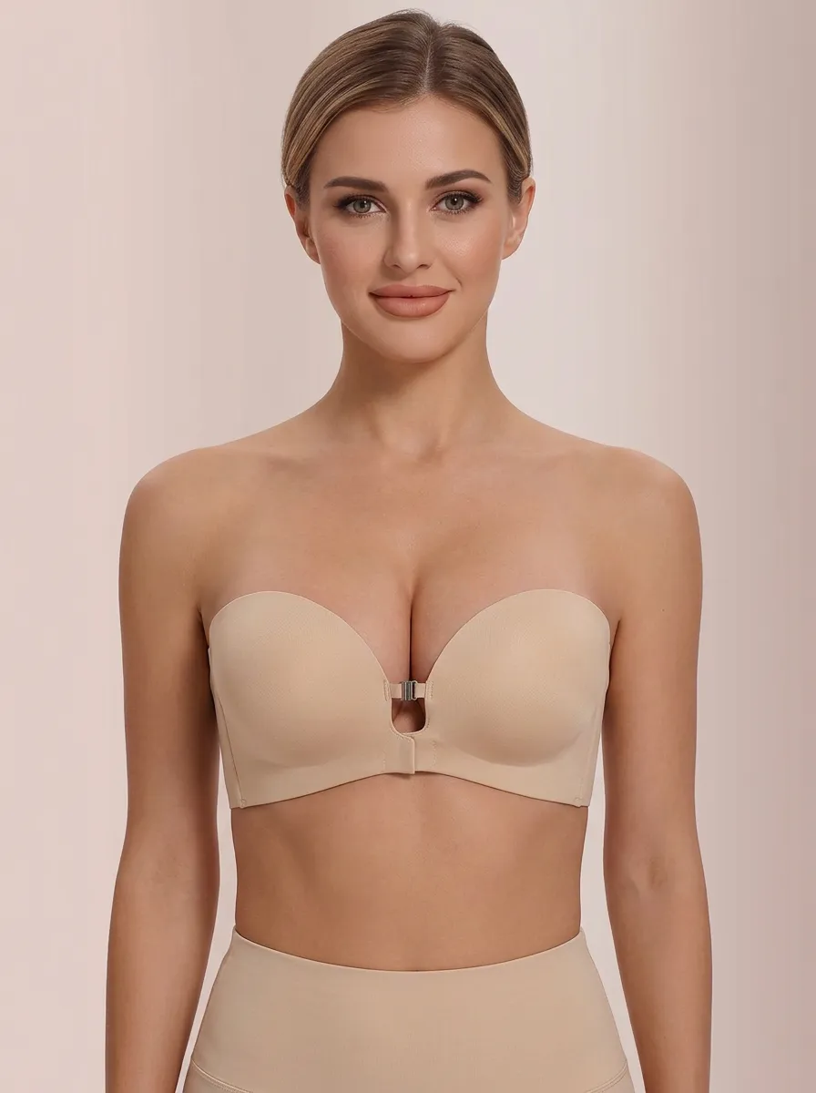 Women's Metal-Clasp Hardware-Detail Front-Closure Strapless Bra