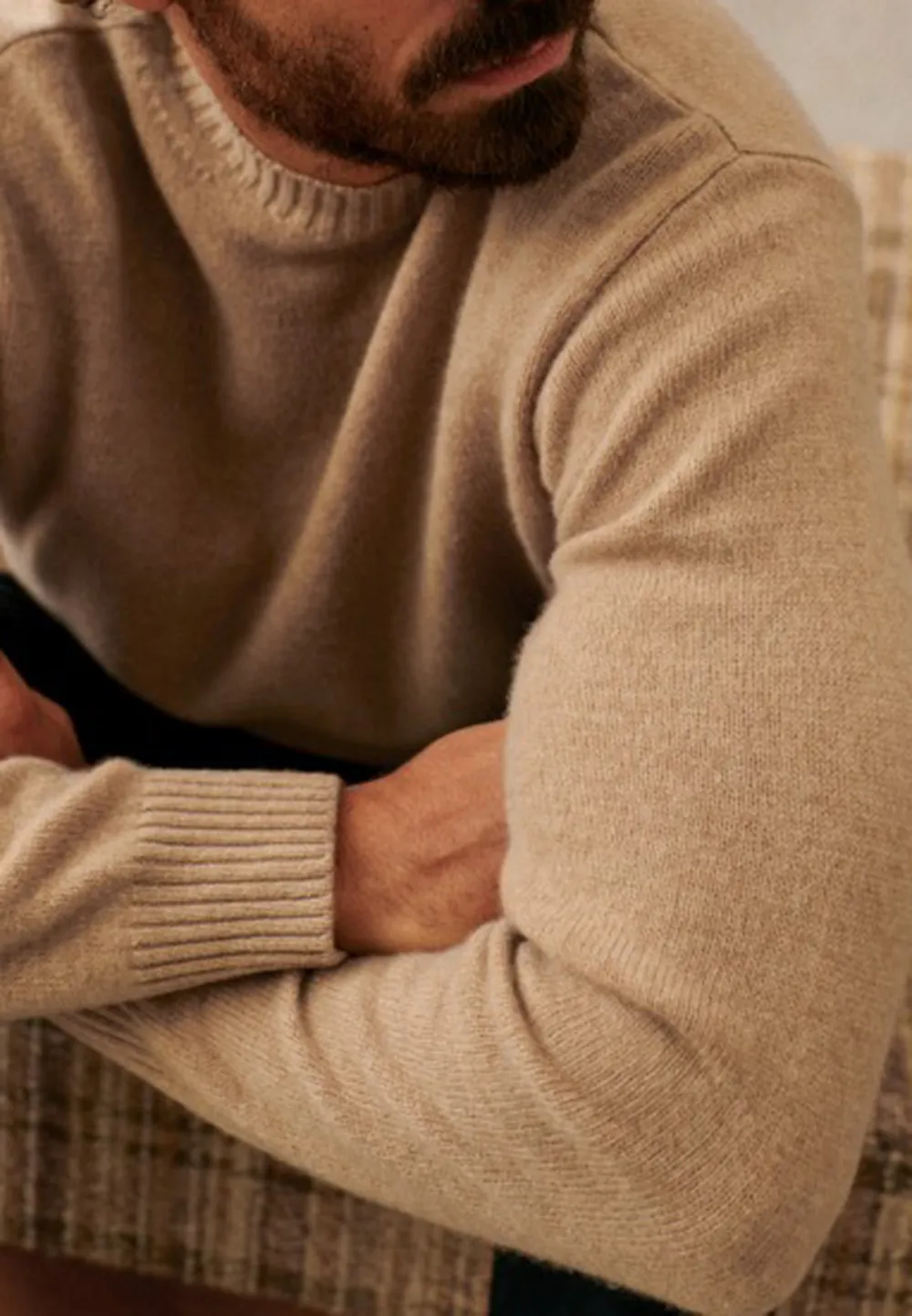 Beige Lightweight Knit Crew Neck Sweater