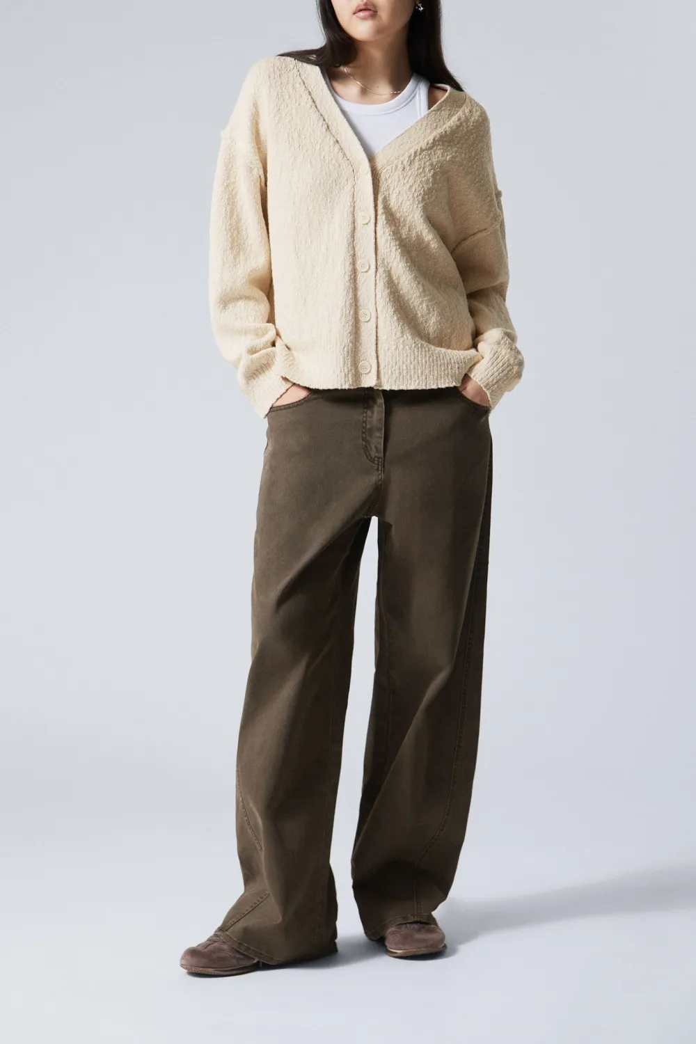 V-Neck Drop Shoulder Cardigan