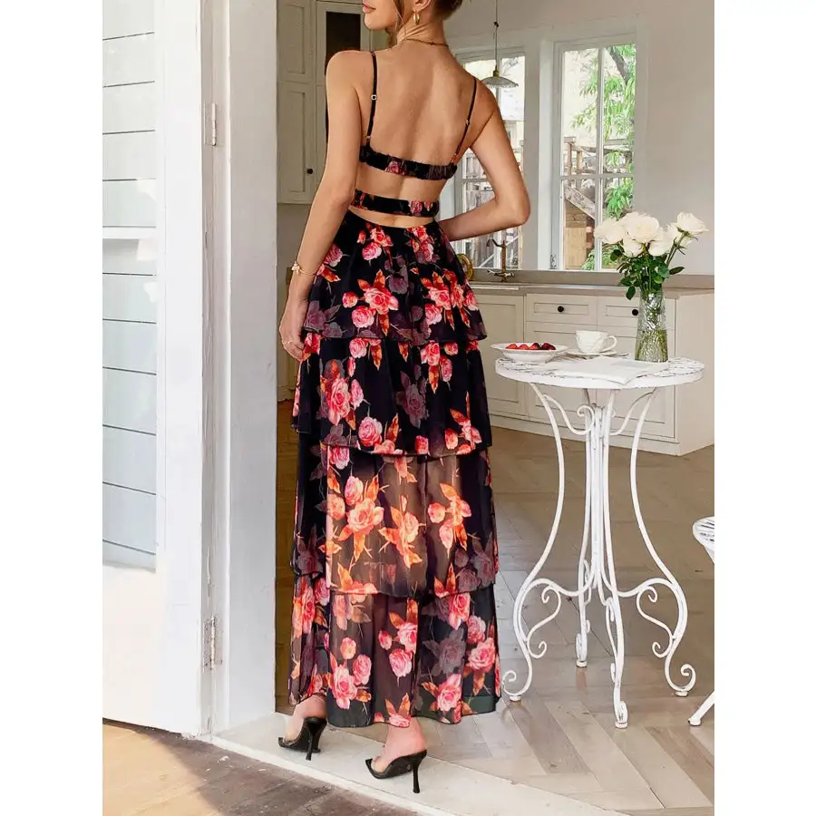 Floral Print Layered Maxi Cami Dress