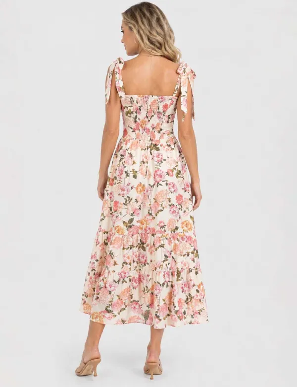 Strap Lace Trim Square Neck Midi Dress