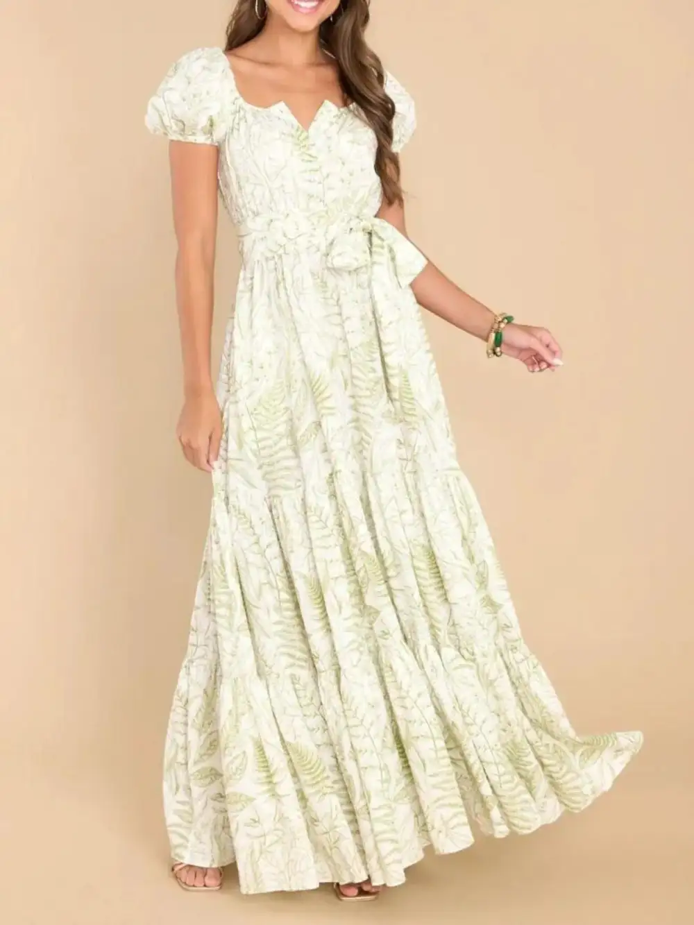 Puff Sleeve Printed Maxi Dress