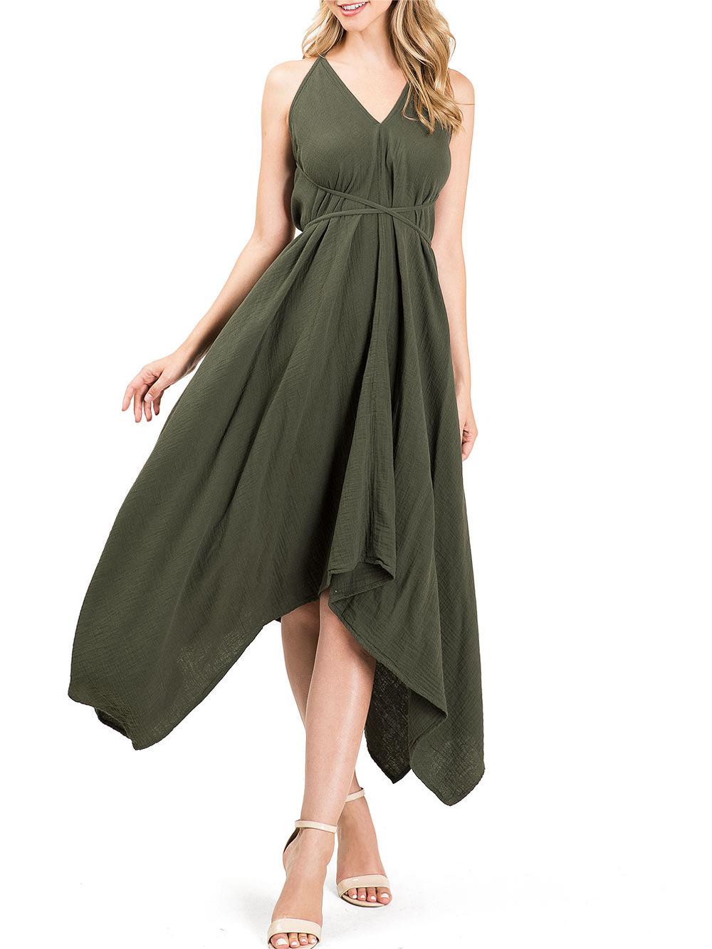 Taupe Asymmetric Midi Dress