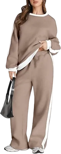 Women's 2 Piece Outfit Fleece Sweatsuit Casual Lounge Matching Sets Crewneck Loose Fit Cozy Sweatshirt & Straight Leg Sweatpants Womenswear Clothes Chic