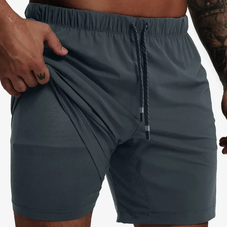 MAELREG Men's 2-in-1 Running Shorts with Liner, Outdoor Hiking Gym Training Shorts, Breathable Athletic Workout Shorts with Towel Hook