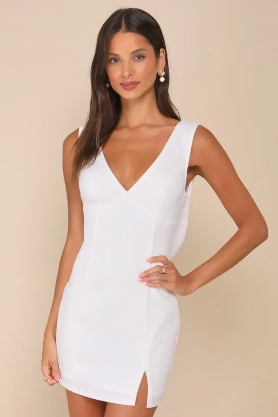 Perfection Bound White Sleeveless Cowl Back Mini Dress