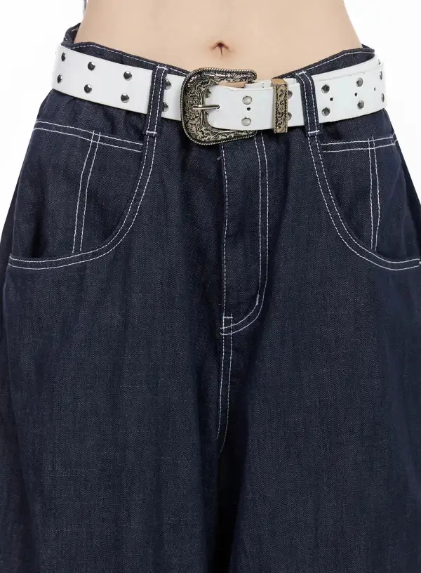 Pocketed Wide Leg Baggy Jeans