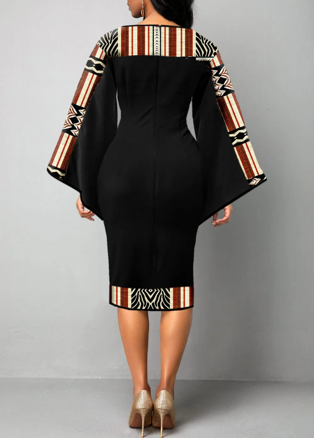 African Tribal Print Patchwork Black Bodycon Dress