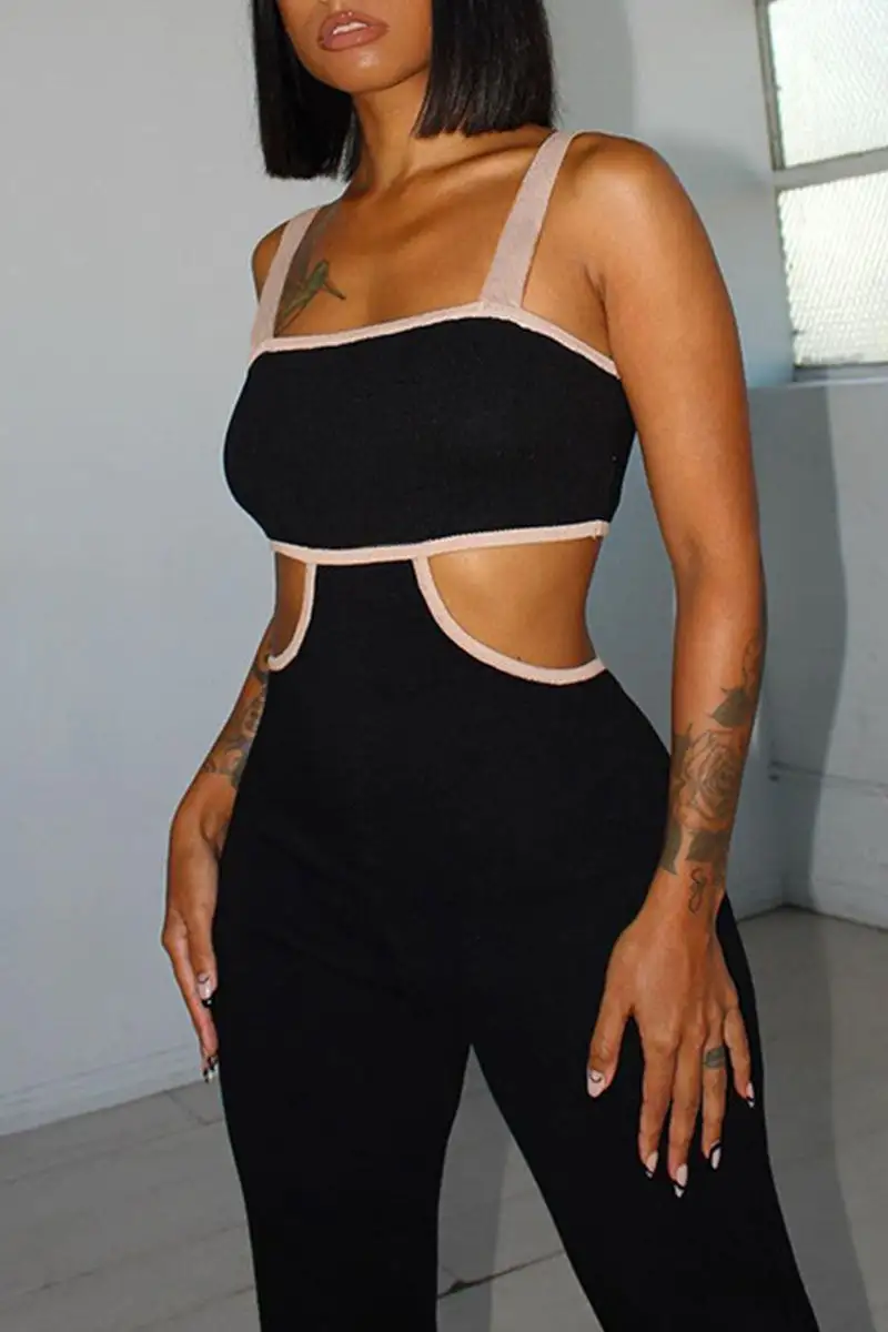 Sexy Solid Hollowed Out Split Joint Spaghetti Strap Straight Jumpsuits