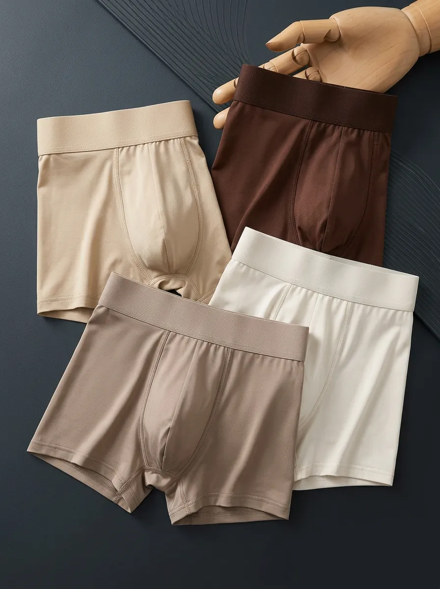 Breathable-Look Cotton Contoured Pouch Front Pouch Men's Boxer Briefs Four-Pack