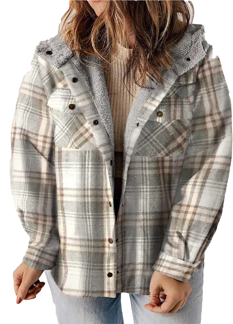 🧥 Plus Size Plaid Fuzzy Hooded Coat – Cozy, Confident & Made for Every Curve