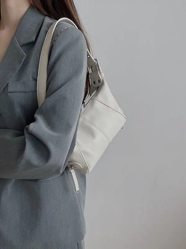 Buckle Solid Zipper Armpit Bag
