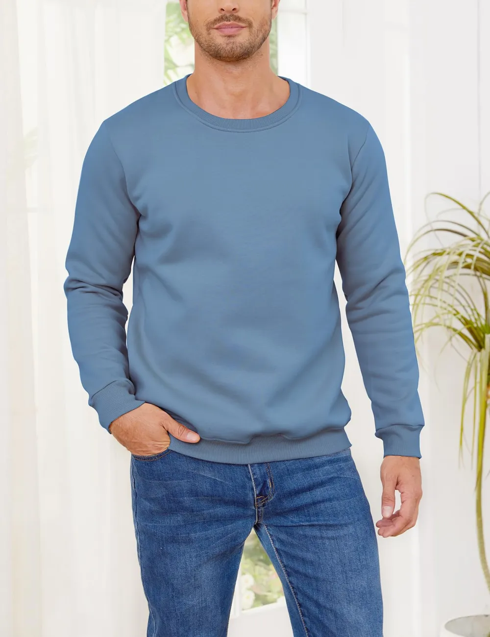 Mens Fleece Crewneck Sweatshirts - Blue