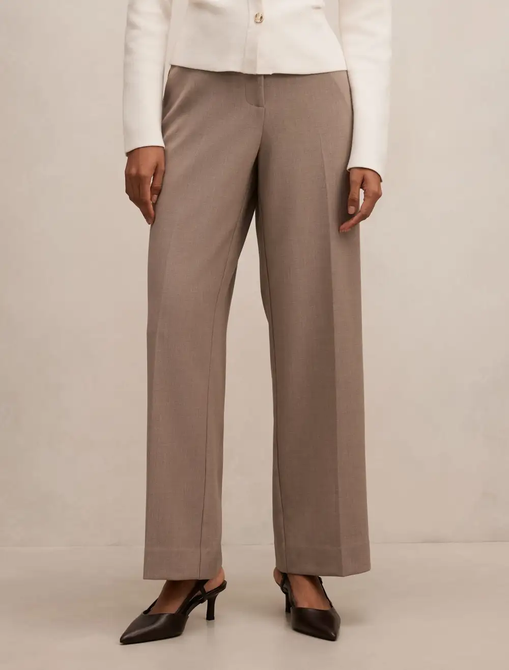 Light Taupe Petite Straight Leg Pants