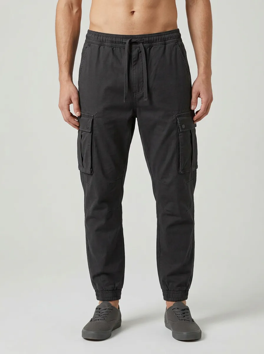 Utility Elastic-Waist Solid-Style Men's Cargo Pants
