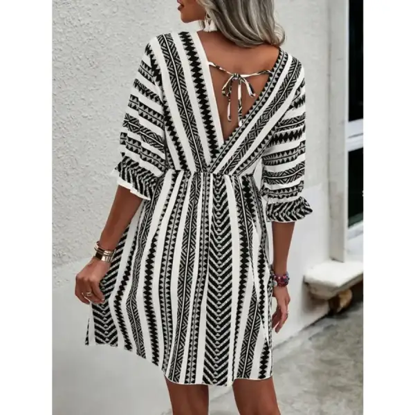 Geometric Print V-neck Mini Dress