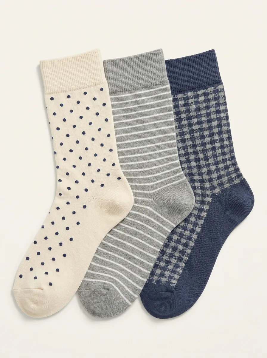Polka Dot Striped Gingham Three Pair Sock Set