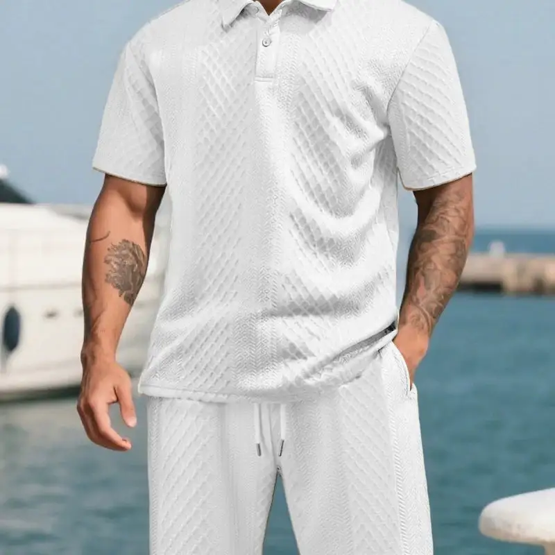 Textured Jacquard Polo And Shorts Set