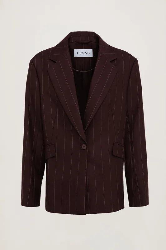 Burgundy Pinstripe Oversized Single-Breasted Blazer