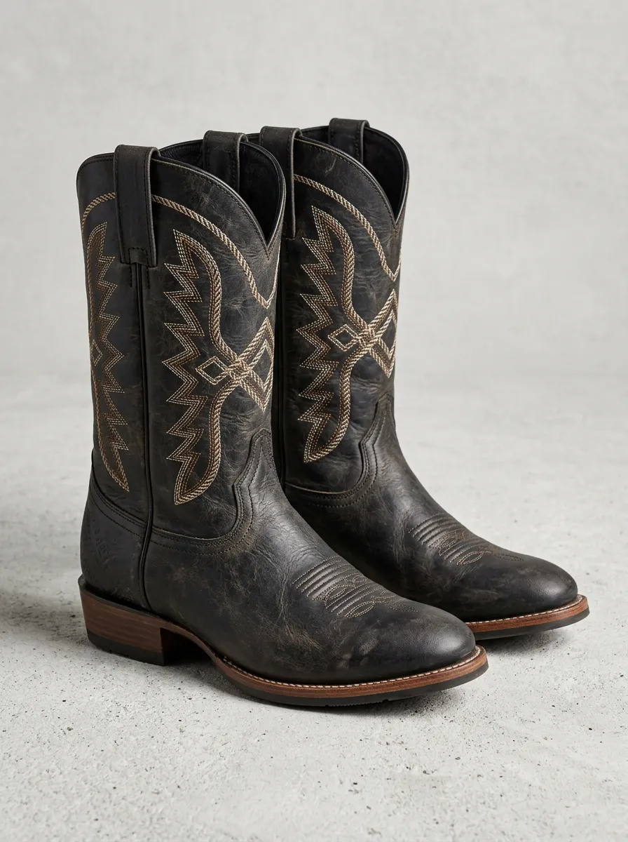 Men's Artisan Inspired Western Cowboy Embroidered Distressed Cowboy Boots
