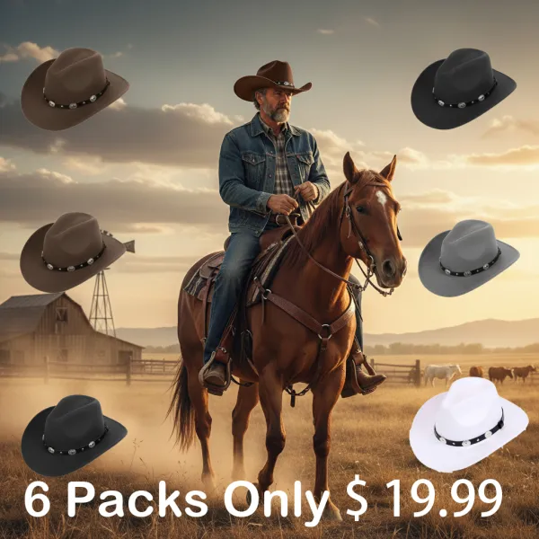 🏷️ 🔥 Limited-Time Sale — 40% OFF! 🔥 Western Cowboy & Cowgirl Hat – Classic Wide Brim Fedora with Buckle Belt for Men & Women
