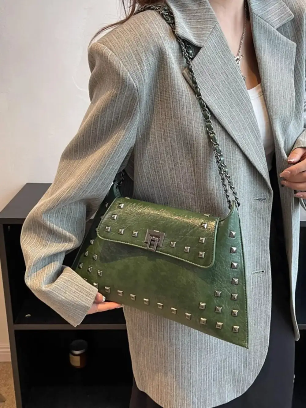 Studded Flap Chain Shoulder Bag