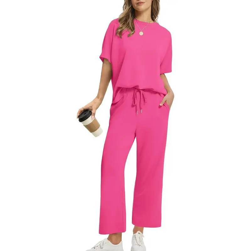 Women's two-piece summer set: Loose wide-leg shorts and casual top