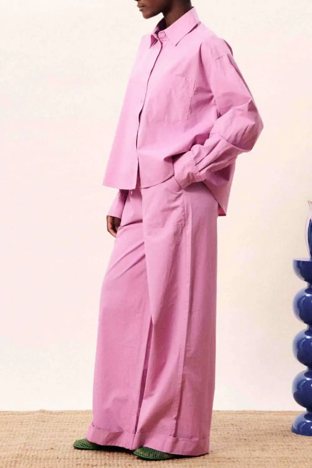 Button Front Collared Oversized Boxy Shirt