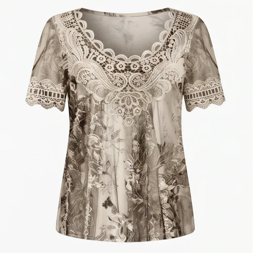 Lace Yoke Floral Blouse