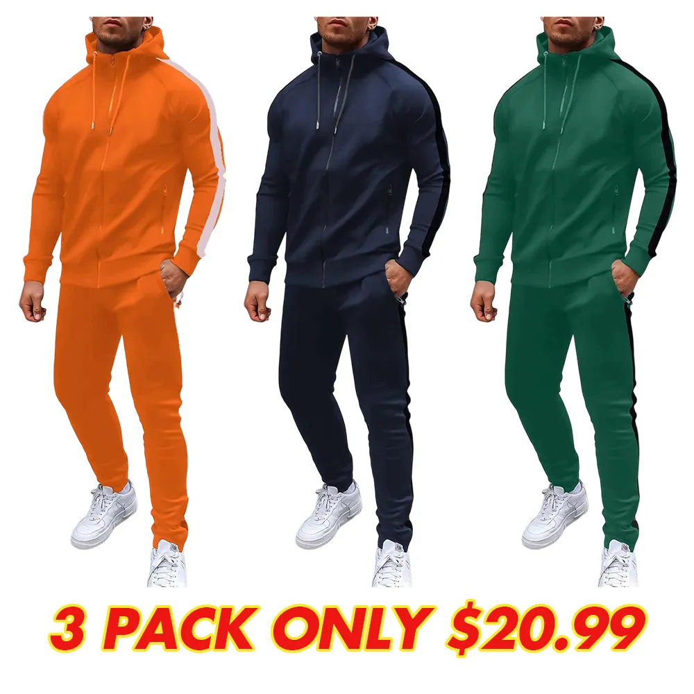 Mens with Zipper Pockets Full Zip Hoodie Sweatsuit