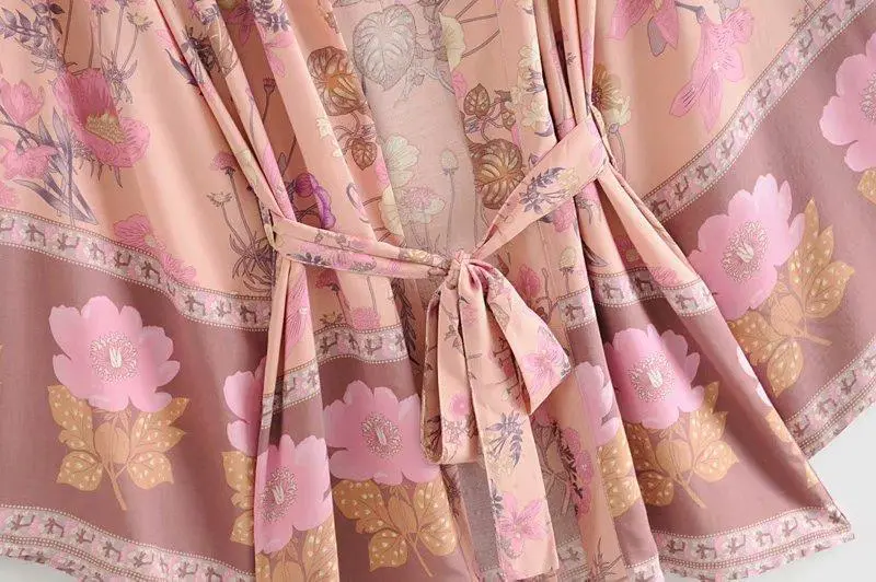 Floral Print Bat Sleeve Kimono Dress
