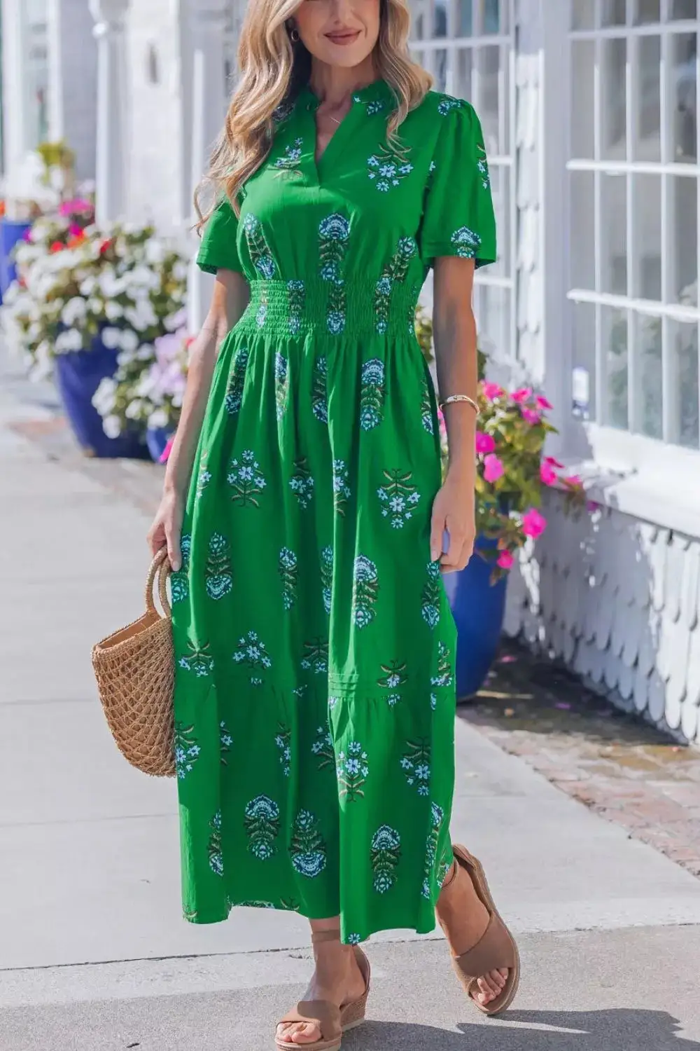 Floral Printed Smocked Maxi Dress