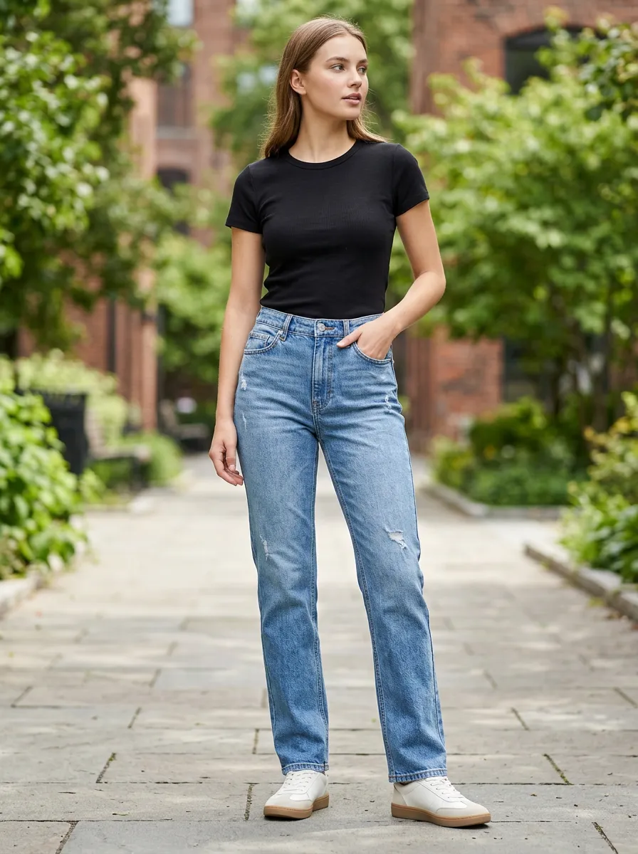 Women's Straight-Leg Jeans Featuring High Waisted
