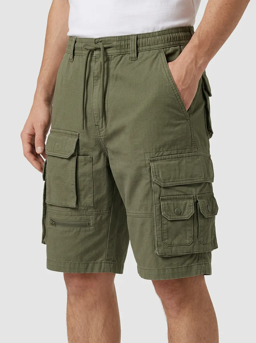 Men's Olive Green Multi-Pocket Tactical Cargo Shorts