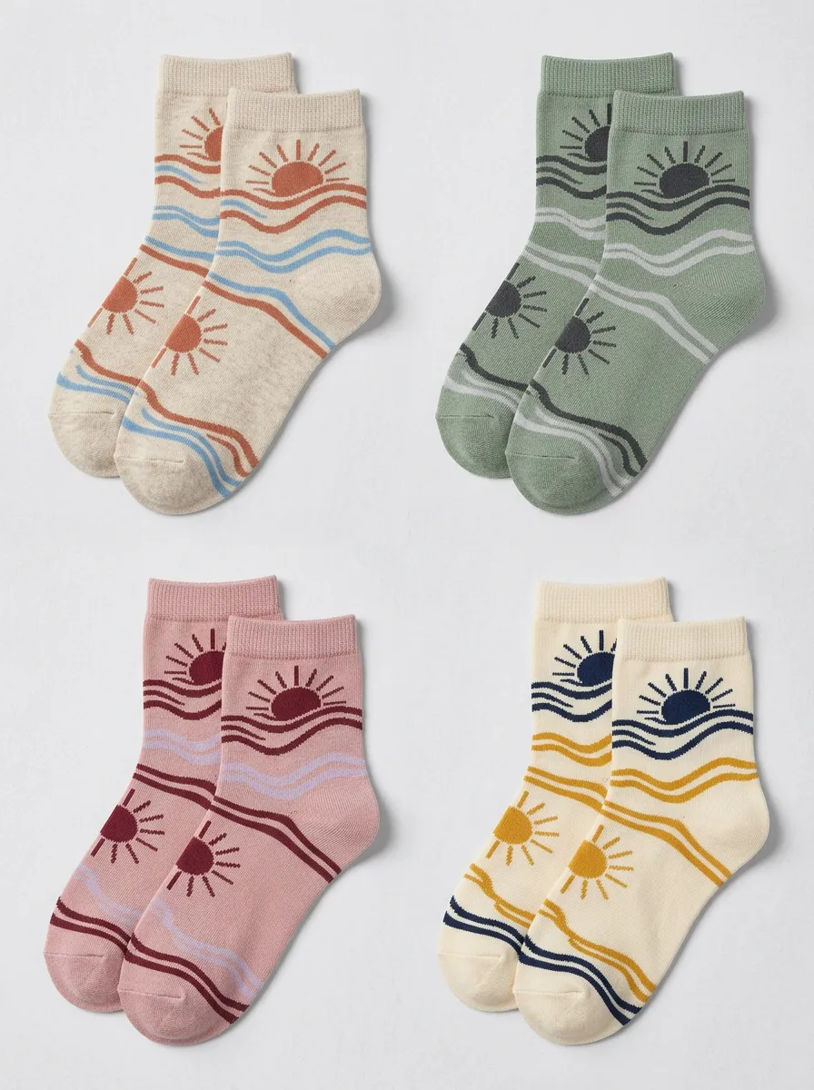 Women's Sun & Wave Graphic Crew Sock Set