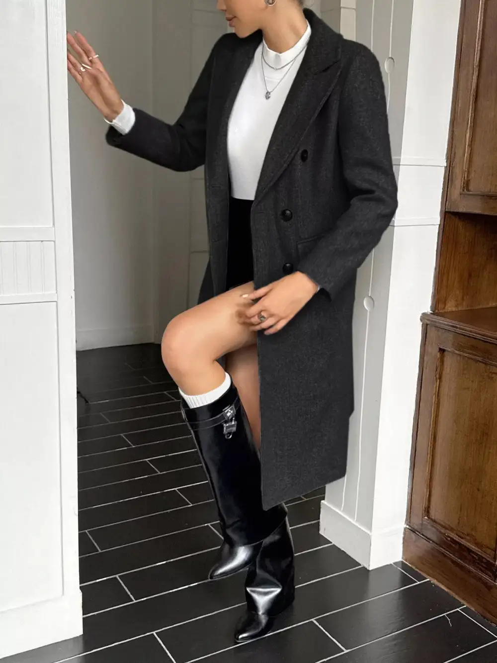 Double-breasted Wool Blend Overcoat Jacket