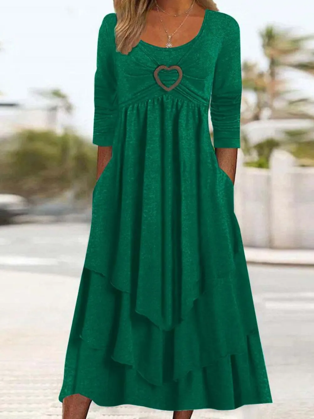Full Size Heart-Decor Layered Midi Dress Plus Size