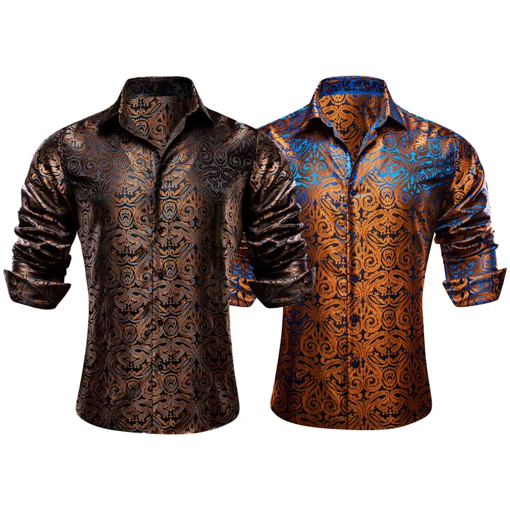 Elegant Paisley Long Sleeve Silk Dress Shirt