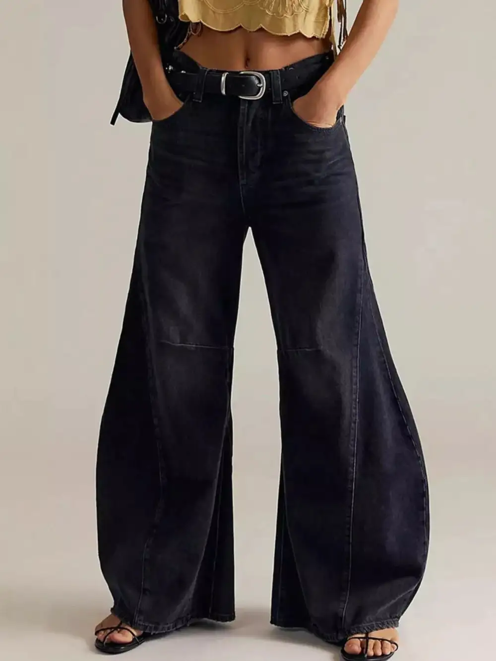 Clean Wide Leg Washed Denim Jeans