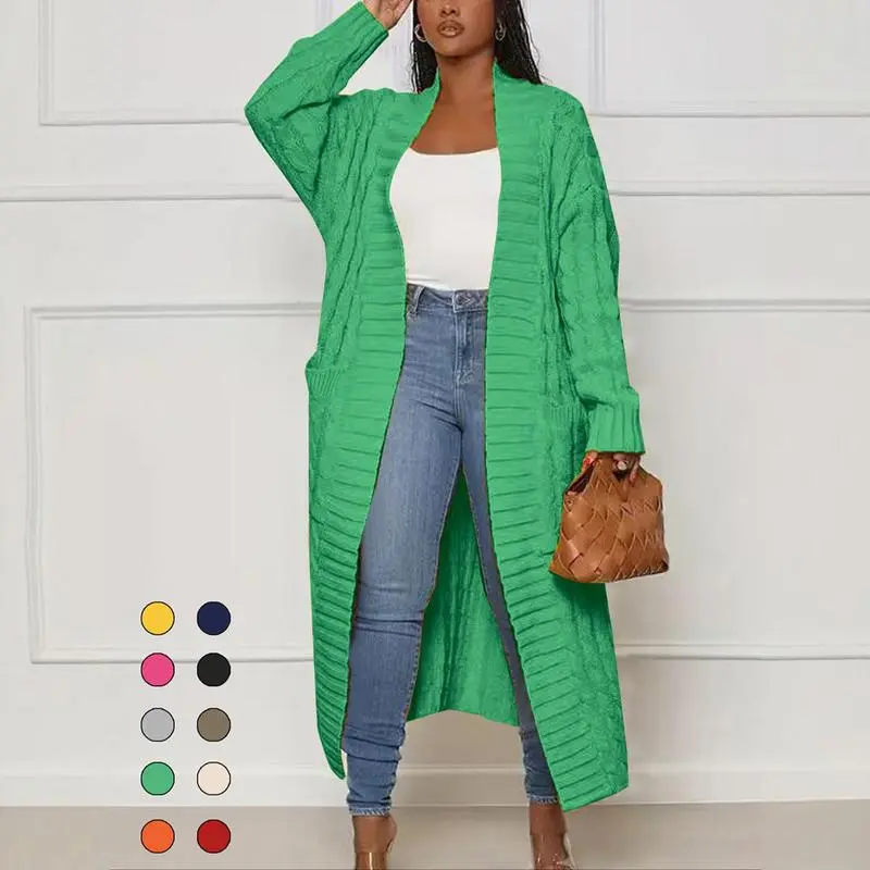 Women'S Solid Color Textured Drop Shoulder Pocket Longline Cardigan, Casual Open Front Long Sleeve Knitwear For Fall & Winter, Women'S Knit Clothing For Daily Wear, Lady Baggy Cardigans For Women, Womenswear, Casual Knit Top